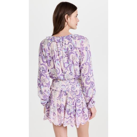Hemant & Nandita Asia Ruffle Tassel Mini Dress Purple Floral Size Small - Picture 2 of 9